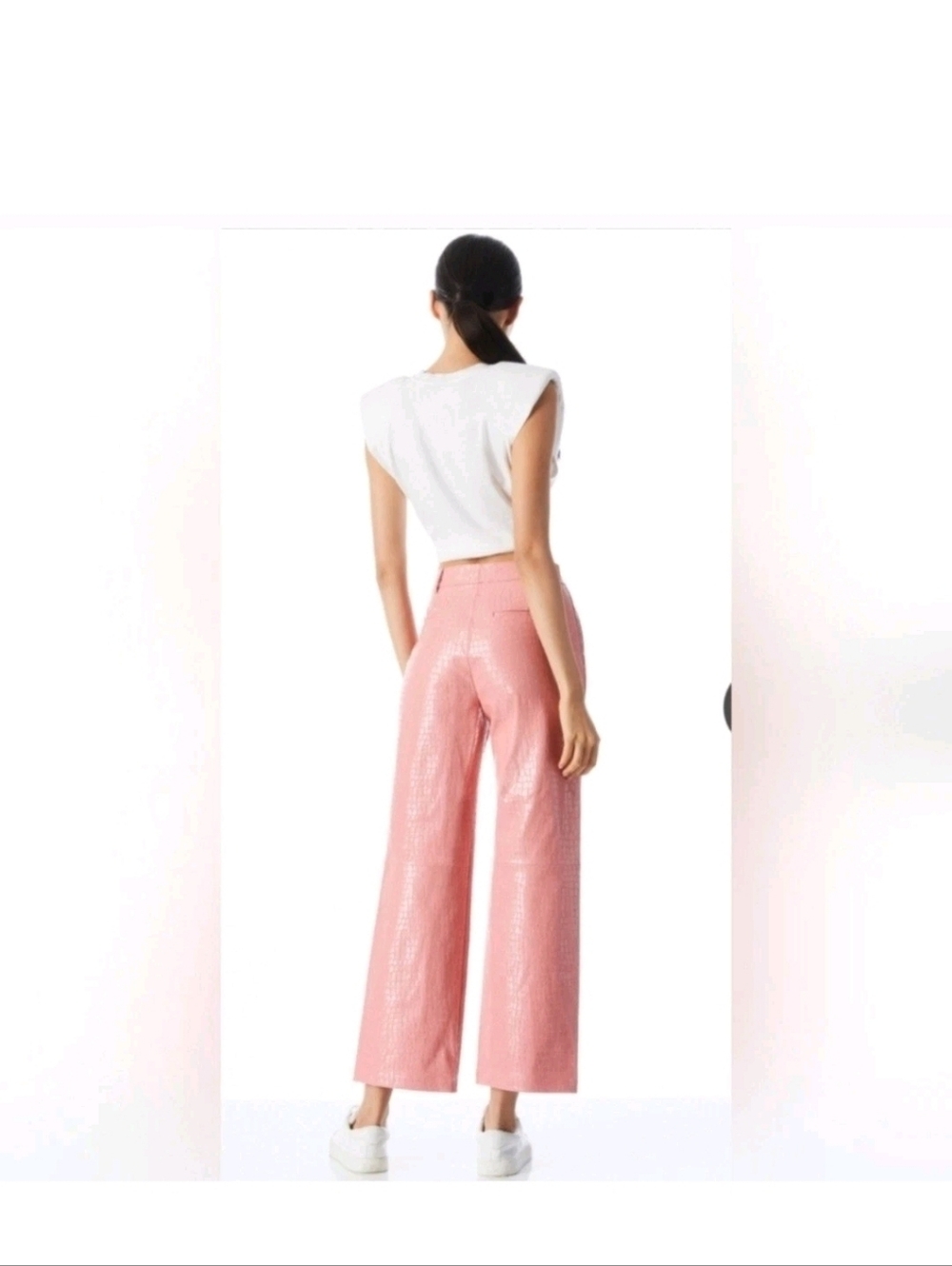 Alice + Olivia Pink Croc-Embossed Wide-Leg Pants Size 6 - Picture 7 of 13